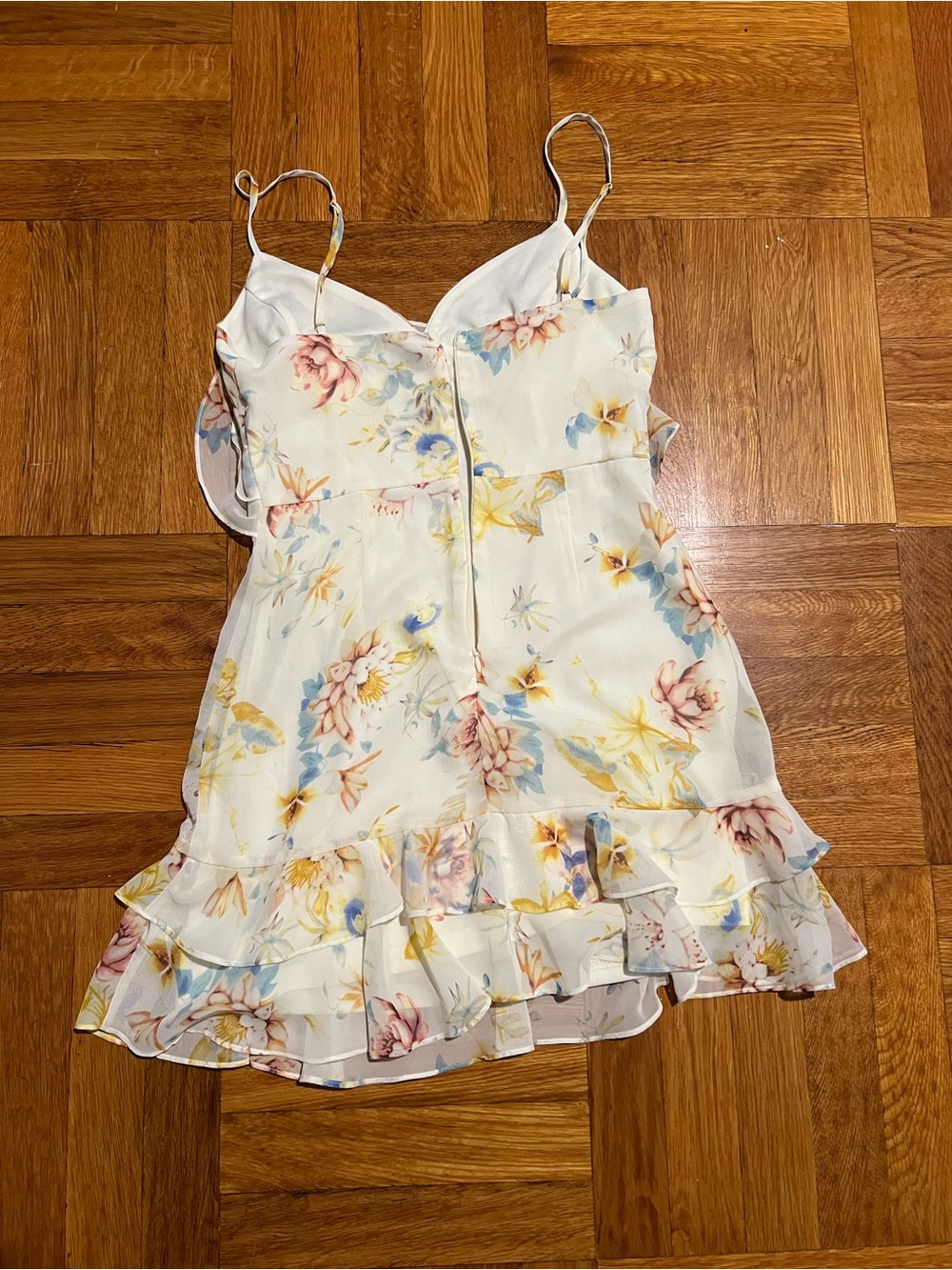 Lulus White Floral Ruffle Mini Dress, Size S - Picture 3 of 6